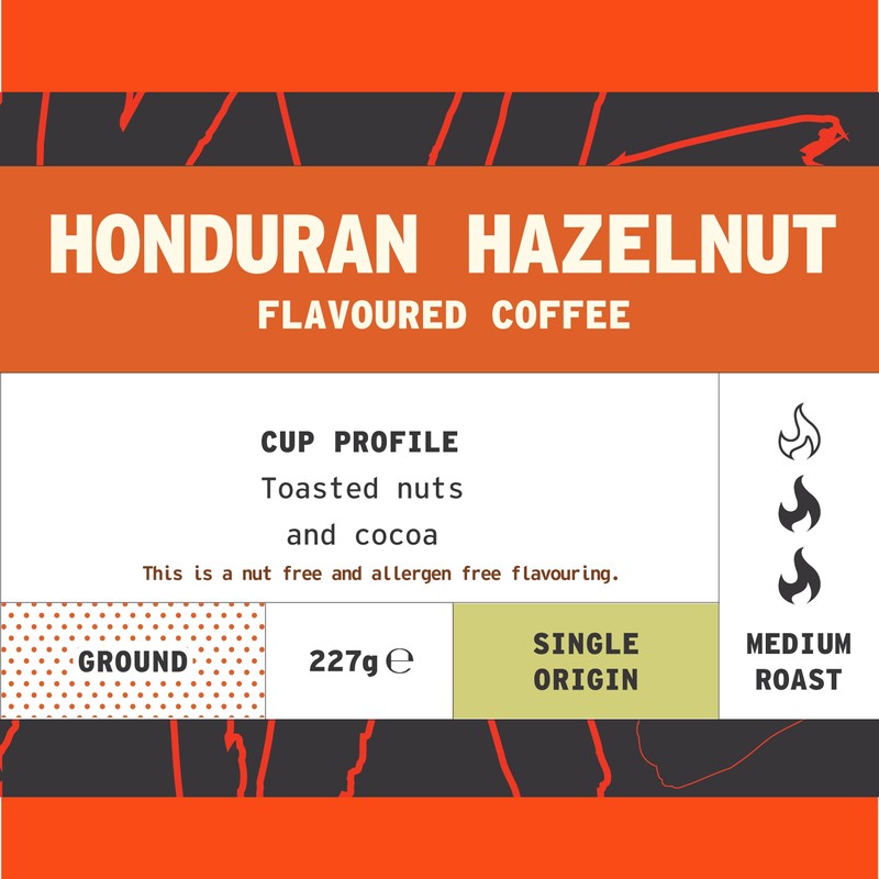 Coffee Ground, 227g Bag Honduras Hazelnut Flavoured Ground Coffee, Arabica,