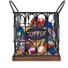 Hniuyun Coffee Pod Holder for Counter, Large Capacity K Cup Holder Organizer, Coffee Bar Basket with Wooden Base for Kitchen Office Desktop