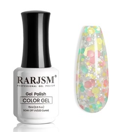 RARJSM RARJSM Glitter Gel Nail Polish Pink Yellow Green Patel Spring Summer Color Big Flakes Gel Polish Sparkly Chunky Clear Shimmer Pigments Soak off Led UV Curing Required for Home Salon Manicure 15ml