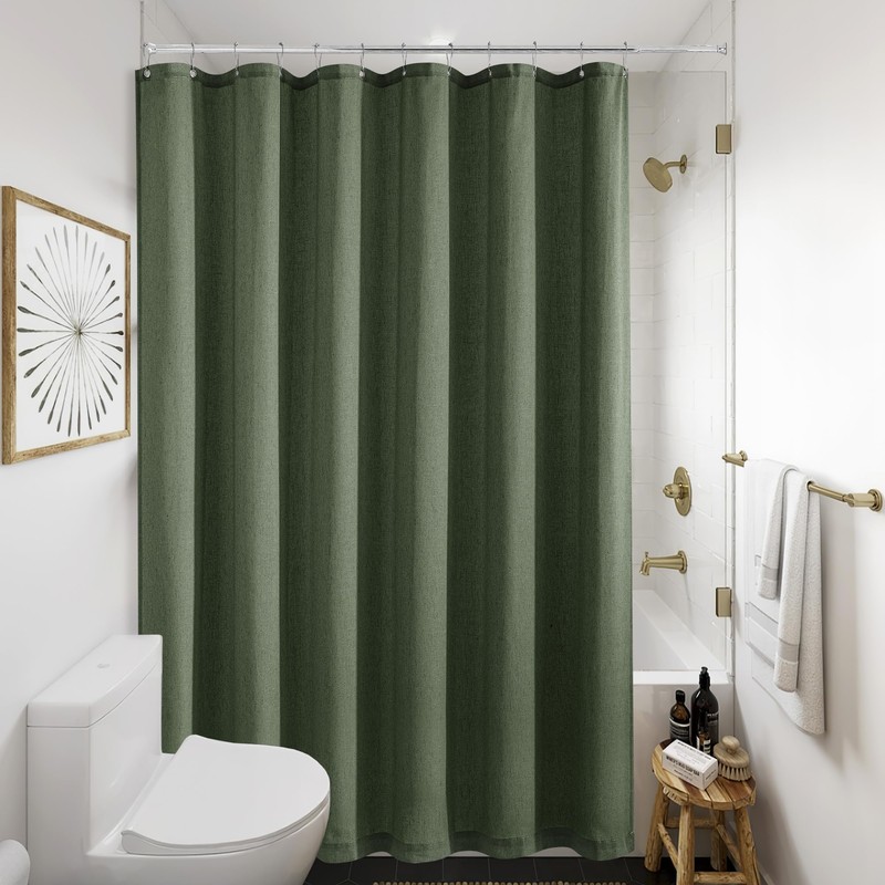 Olive Green Extra Long Linen 84 Inch Shower Curtain Bath