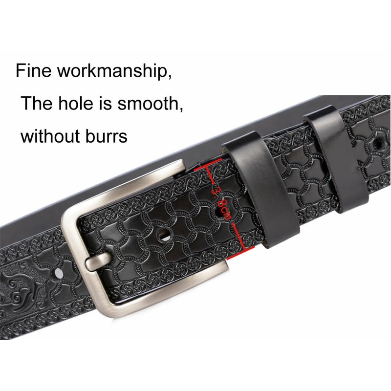PACDE Cowboy Leather Belt with Pin Buckle Black Coffee Print