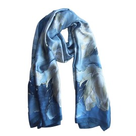Pokeedioty Scarfs for Women Long Floral Print Scarf Fashion Scaves Head Scarf Lightweight Sunscreen Shawls (navy blue)