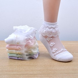 Hopply 5Pairs of Ruffle Pageant Frilly Socks for Toddler Girls Baby White Lace Ankle Dress Socks Summer Mesh Women Sock