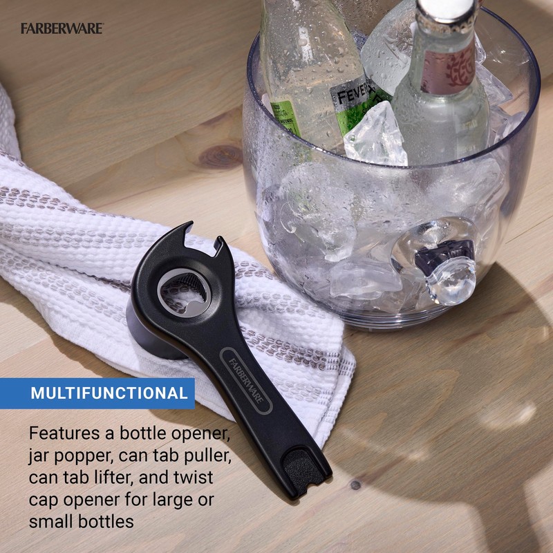 Farberware Professional 5-in-1 Multi-Opener Tool, Ergonomic Handle, Durable Metal and