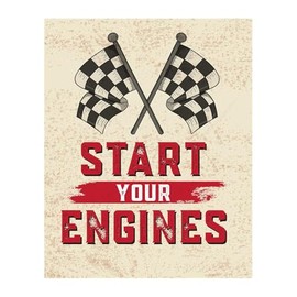 Start Your Engines - Distressed Garage Wall Decor Print for Man Cave Decor, Office, Bar, & Shop - Unframed Garage Poster Print Gift for Race Fans (Unframed, 11 x 14 inches)