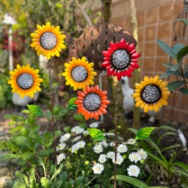 KEDONCHEN 2 Pack Metal Sunflowers Decorative Garden Stakes, 29.5 Inch Outdoor Garden Decor Shaking Head Yard Stakes, Metal Flowers Outdoor Courtyard Art Lawn Terrace Decoration