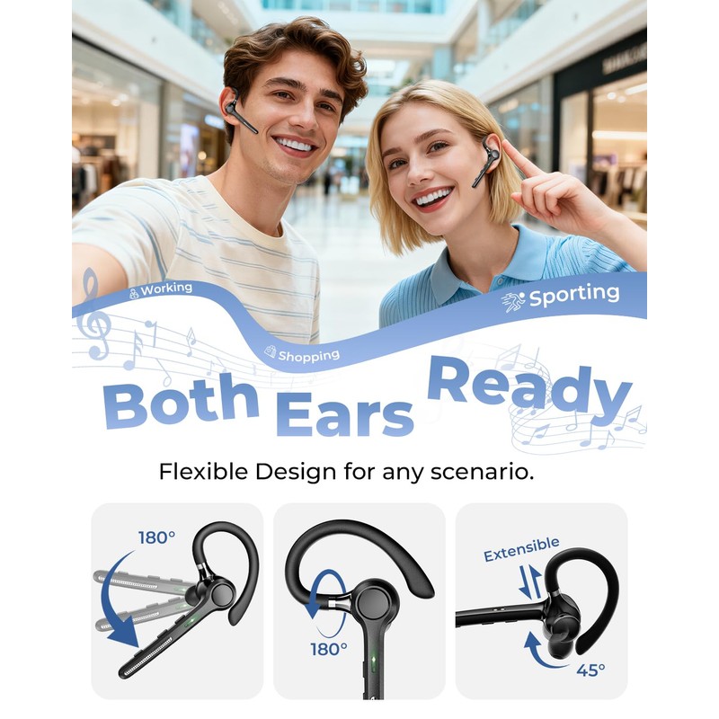Ngsod Bluetooth Headset V5.4, Bluetooth Earpiece with 500mAh Charging Case,