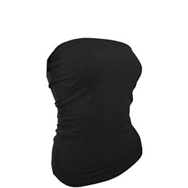 Women's Plain Solid Cotton Tube Top Strapless Casual Basic Junior & Plus Size (BLK, 1X)