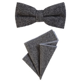 DonDon gent's bow tie 12 x 6 cm pre-tied size-adjustable and pocket handkerchief 23 x 23 cm matching colours in cotton dark grey-black