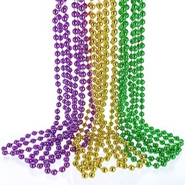 JNAWA 15Pieces Mardi Gras Beaded Necklaces Glitter Plastic Beaded Necklace Costume Necklace Colorful Pearl String for Mardi Gras Throw Party Christmas Festive Events