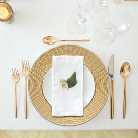 MAONAME 13" Gold Charger Plates Set of 12, Table Chargers for Dinner Plates, Faux Rattan Plastic Plate Chargers, Round Charger for Table Setting, Wedding Decor