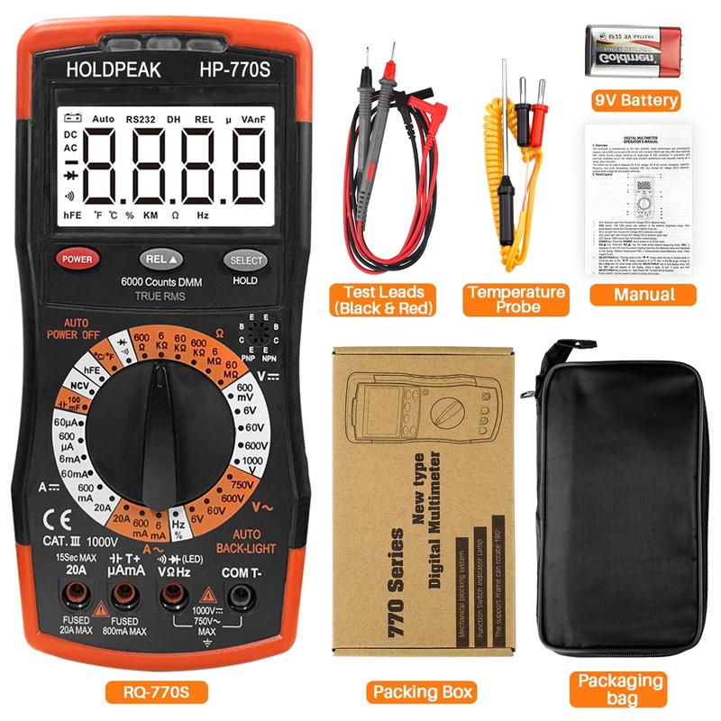 HoldPeak Digital Multimeter HP-770S 6000 Counts Manual Ranging,Accurately Measure for
