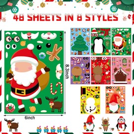 NOVWANG 48 Sheets Christmas Stickers for Kids, Make a Face Stickers for Christmas Party Games and Crafts
