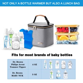 Breast Milk Cooler Bag with Ice Pack Fits 4 Large Baby Bottles Up to 5 Ounce, Baby Bottle Cooler Bag Great for Nursing Mom Daycare, Grey