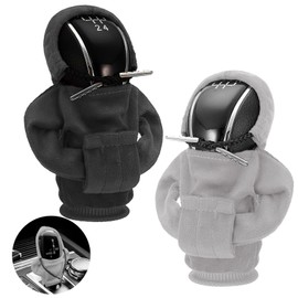 Juxtaposia Pack of 2 gear knob hoodie, gear lever hoodie can be used as car interior, gear knob cover fits most gear shift and automatic vehicles (black, grey)