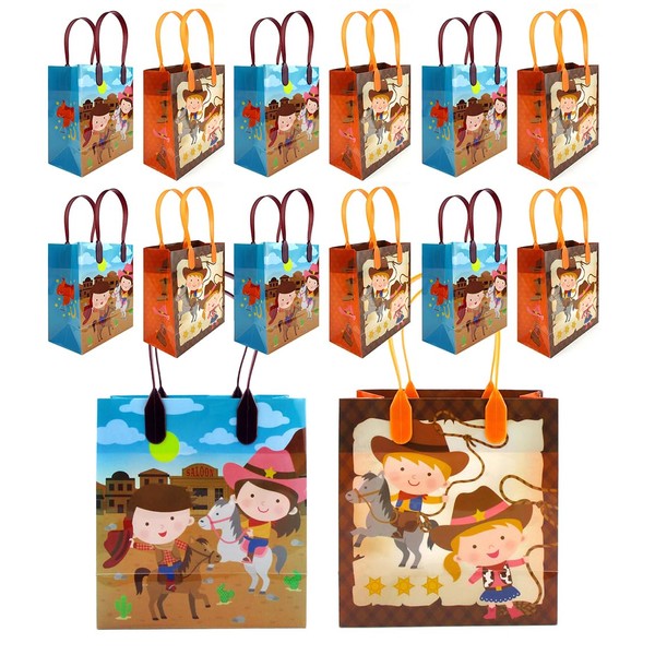 TINYMILLS Western Cowboy Cowgirl Themed Party Favor Bags Treat Bags, 12 Pack