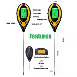 Battery Connection 4 In 1 LCD Digital Soil Tester PH Water Moisture Temperature Sunlight Plant Test