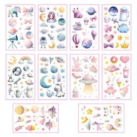 Glitter Temporary Tattoos for Kids, 10 Sheets Space Transfer Tattoos for Boys Girls, Party Bag Fillers, Party Supplies, Small Gifts