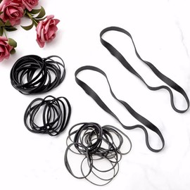 Werkasi 100 Pack Elastic Rubber Bands 4 Sizes Heavy Duty Black Assorted Wide Ticker Rubber Band for Cords Organizing Office Supplies