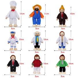 Aolso Wooden Dolls House Dolls Toys, Sets of 9 People Wooden Doll House Dolls, Lovely Figures Kids Happy Playset Dolls Toys of Different Professions, Dolls People Playset for Kids