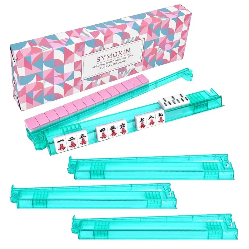 4-Pack Clear Mahjong Racks & Pushers for Game Night –