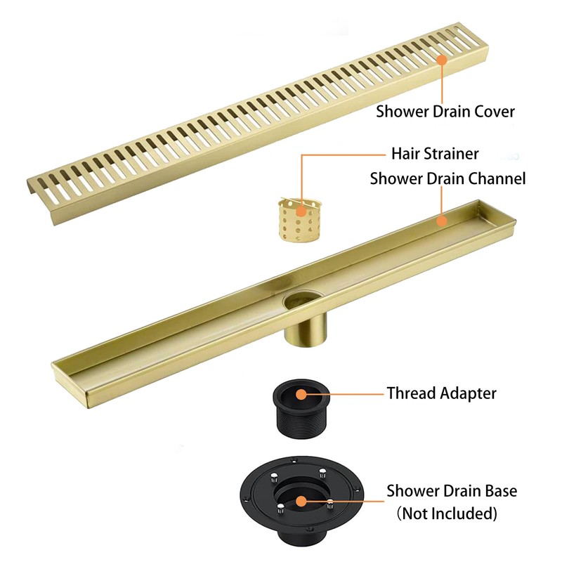 12 Inch Linear Shower Drain Bathroom Kitchen Golden Floor Drain