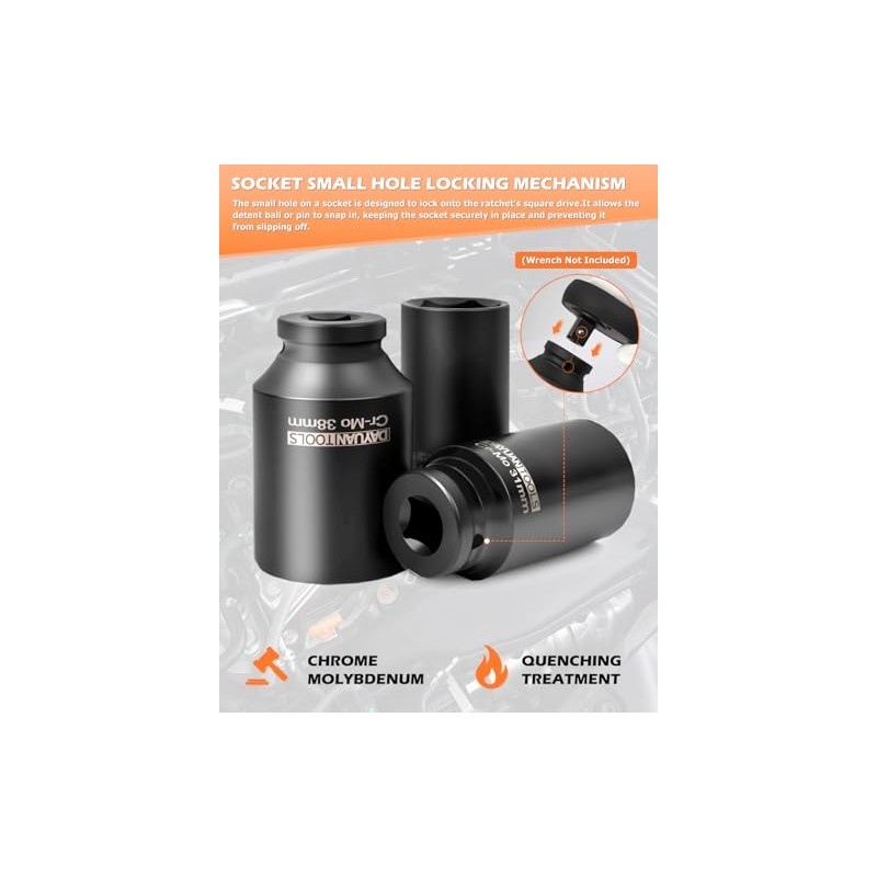 DAYUAN 9 Pcs Axle Nut Hub Impact 1/2" Drive Socket