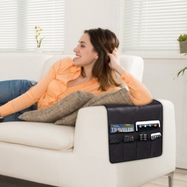 HAOMAIJIA Anti Slip Sofa Armrest Organizer Arm Chair Bedside Caddy Storage Organizer For Recliner Couch With 6 Pockets For Cell Phone Tv Remote Control Magazines (black)