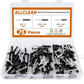 ALLCLEAN 3/16" x 5/8"-3/4"-1" Tri-Fold Rivets Assortment - 75Pcs,Black Tri-fold Exploding Pop Rivets Solid Aluminum Tri Grip Rivets Bulb Style Rivets for Kayak Marine Boat