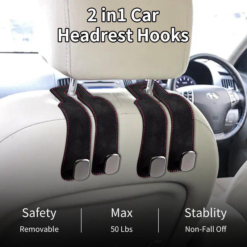 Upgrade 2 Pack Car Hooks for Headrest,Car Seat Back Storage