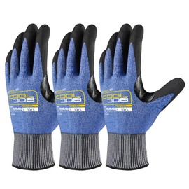 COOLJOB ANSI A9 Cut Resistant Work Gloves - 1/3 Pairs, Touchscreen Highest Knife Proof Level with Microfoam Nitrile Coated, Safety Work Gloves for Wood Carving, Glass Work, Construction, Blue Small