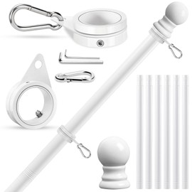 Flag Poles for Outside House Porch Wall Mount, REERON 7 FT No Tangle Stainless Steel Spinning Flagpole Kit with 360° Rotating 1" Metal Flag Pole Ring Clips for 3x5' 4x6' American Flag, Without Bracket
