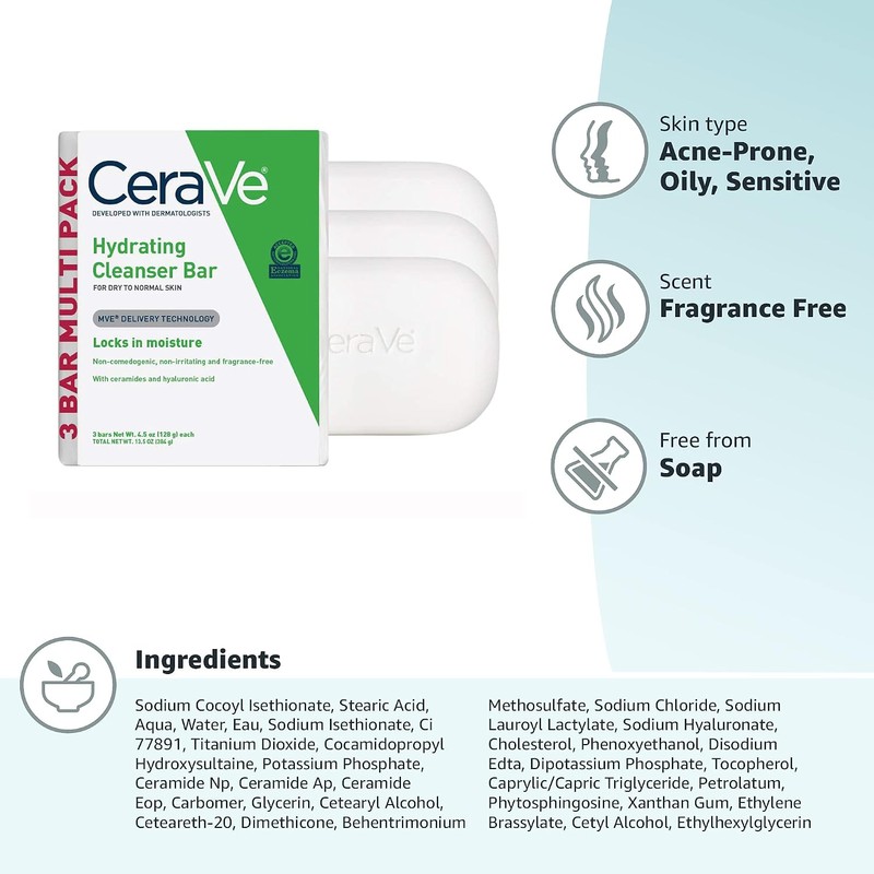 CeraVe Barra Hidratante Limpiadora 5% Crema – Pack 3 de