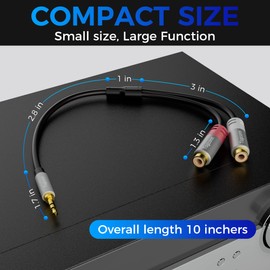 Togconn AUX to 2 RCA Y Splitter Cable, 3.5mm Male to 2RCA Female Stereo Audio Adapter, Hi-Fi Sound RCA Auxiliary Stereo Audio Cord,1/8 inch to RCA Connector for iPhone, Tablet Computer, MP3, Speaker-0.6 FT