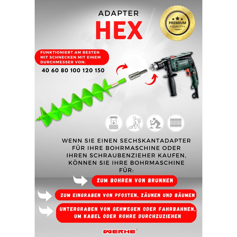 WERHE Professional Bore Suitable for Hex Drill Cordless Combi Drill
