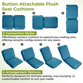 ATEPA Inflatable Stadium Seat Cushions for Camping Bleachers Airplane Concert Travel Car Outdoor Hunting, Waterproof Portable Seat Cushion Chair Camping Pad, Blue L 2Pack