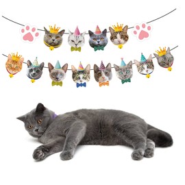 KONTONTY 1Pc Cat Theme Birthday Decoration Banner Adorable Party Accessory for Shower Home Celebrations Photo Prop Party Supply for Cat Lovers