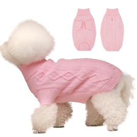 Small Dog Sweater, Fall Dog Sweaters Boy, Girl Dog Sweater Thanksgiving, Dog Sweatershirt with Harness Hole, Cute Puppy Christmas Sweater, Warm Winter Clothes for Small Dogs Toy Poodle, Yorkie, Pink S