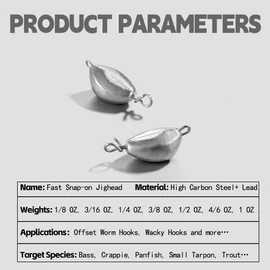 SINGMATOOLS Fast Snap on Swing Head Weight Dropshot Sinkers Jigheads for Weedless Jig Heads Fishing jig Swimbait jig Head w/o Hooks Offset Worm Hooks for Bass Fishing 1/2 1/4 4/6 1/8 3/8 3/16 1 OZ