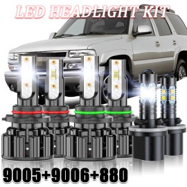 CHUSYYRAY For GMC Yukon Denail 2001-2006 LED Headlight High Low Beam + Fog Light Bulbs Kit