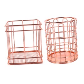 Baluue 2pcs Rose Gold Metal Makeup Brush Holders Elegant Wrought Iron Pen Organizers for Vanity Durable Makeup Containers for Brushes and Pens Stylish Desk Accessories