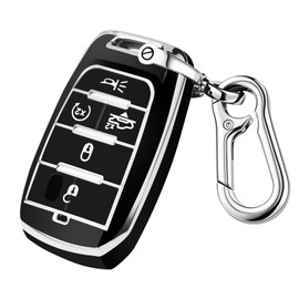 QBUC for Dodge Key Fob Cover, Fits for Dodge RAM 1500 2500 3500 4-5 Buttons 2019 2020 2021 2022 2023 TPU Key Fob Case with Keychain, Smart Remote Accessories Key Fob Protection (Silver-Black)