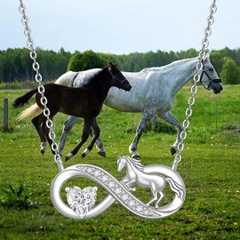 Sterling Silver Horse Necklace for Women Infinity Heart Horse Necklaces Charm Pendant for Christmas Mothers Day Gifts Jewelry