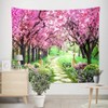 CHENGOR Tree Flower Tapestry Forest Path Red Cherry Blossom Wall