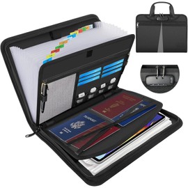 Organizador de Archivos Tipo Acordeón con Cerradura y Asa, Carpeta Expandible de 13 Bolsillos, Portadocumentos Portátil para Documentos Importantes, Pasaportes, Tarjetas, Oficina (Negro)