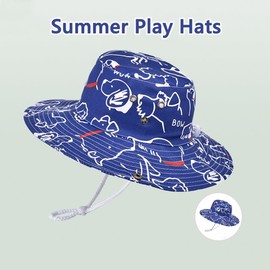 RIPETIC 2PCS Toddler Sun Hat, Adjustable Summer Hats for Kids, Baby Sun Hats for Camping, Beach, 2 Kinds of Brim Blue