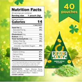 St Patrick's Day Candy - 40 Mini Packs - Popping Rocks Candy - Sour Green Apple Flavor - Individually Wrapped Treats for Classroom, Party Favors & Goodie Bags