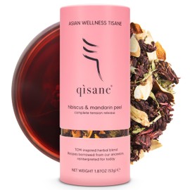qìsane Organic Hibiscus Tea Bags with Mandarin Peel - Loose Leaf Hibiscus Tea, Organic Licorice Root, Cassia Seeds - Tangy Citrus Flavor to Help Support Strain and Tension - 10 sachets (~30 cups)