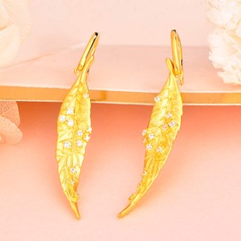 Starchenie Long Leaf Dangle Drop Earrings for Women 925 Sterling Silver 18K Gold Plated