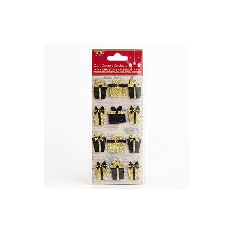 Black Gold Glitter Presents Christmas Craft Decorations (Pack of 12)